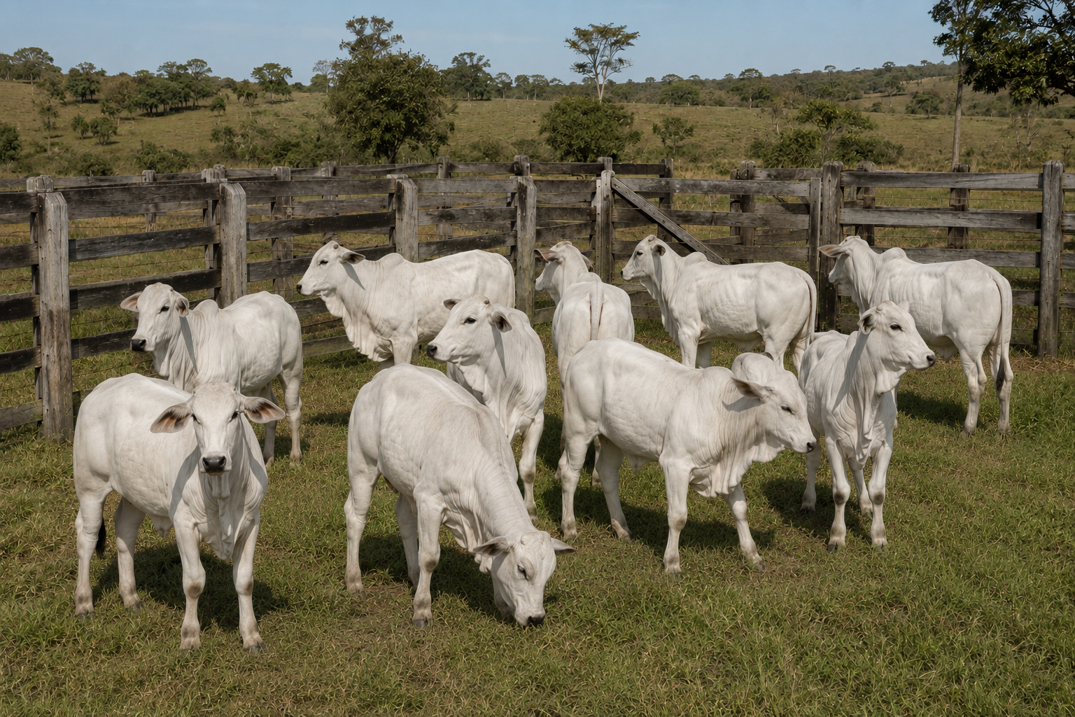 Lote de gado Nelore comercial reunido em curral